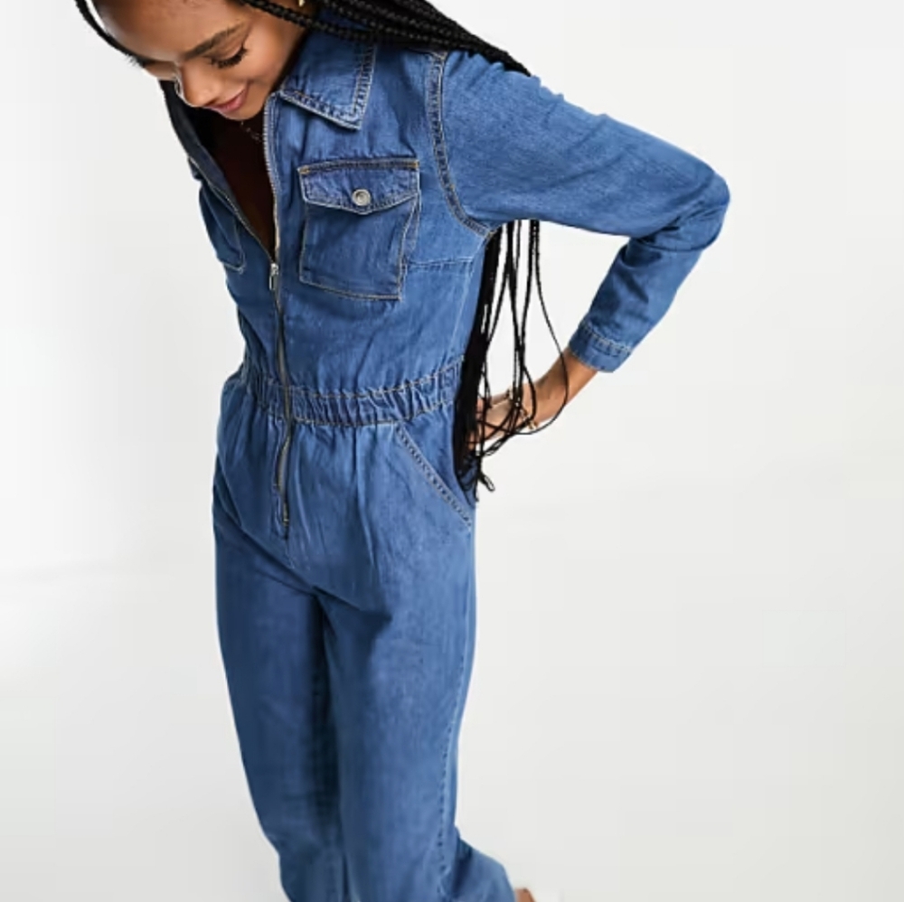 Vintage 80s 90s Calvin Klein Sport Long Sleeve Denim Jumpsuit Medium Petite